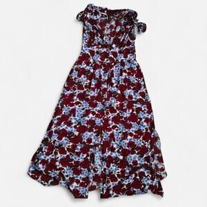 Zara Romantic Cottagecore Red Floral Maxi Dress Medium